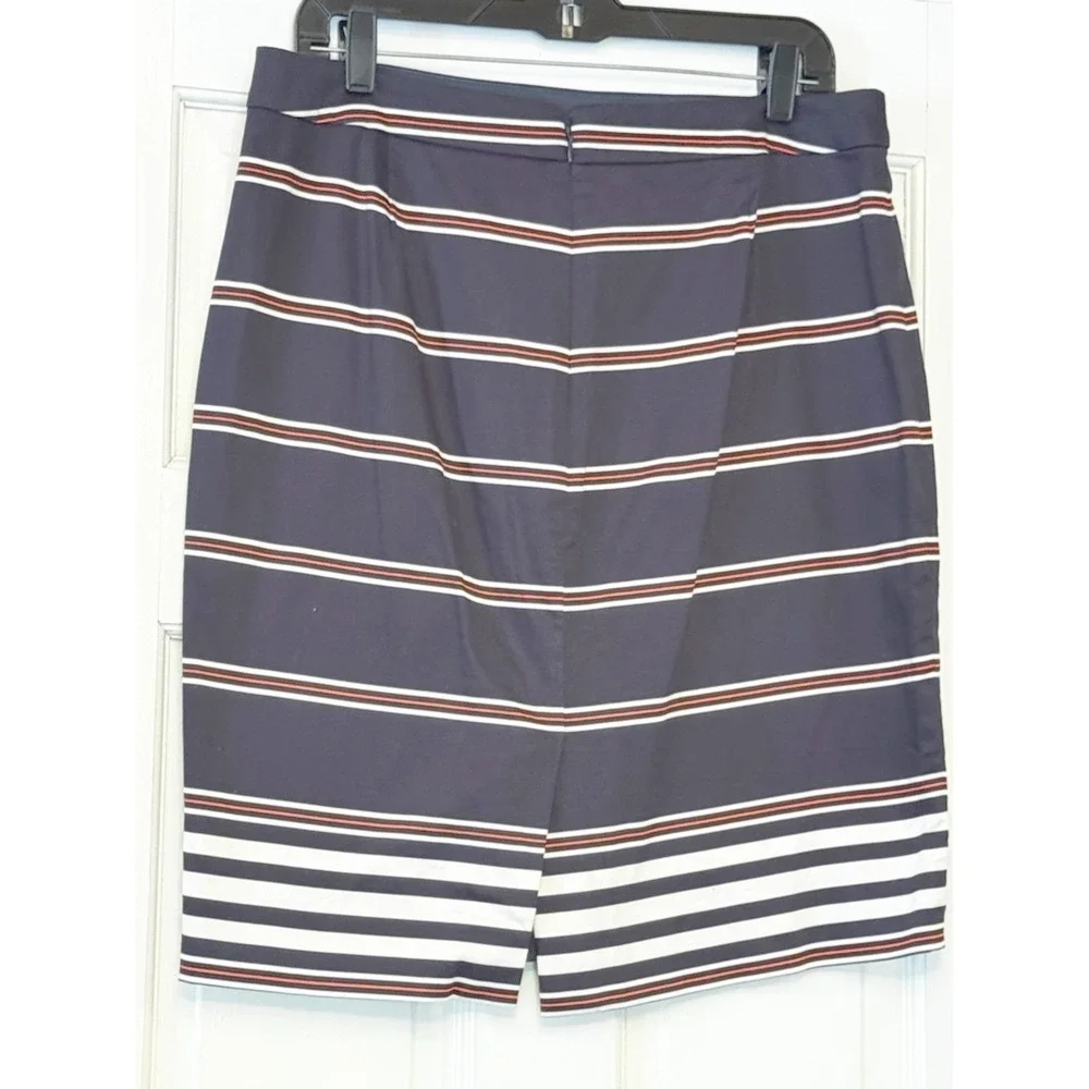 J.‎ Crew Navy Pencil Skirt with Orange and White Stripes